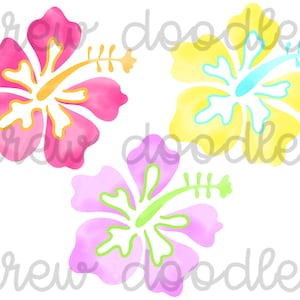Watercolor Bright Hibiscus Flowers Digital Clip Art Set- Instant Download