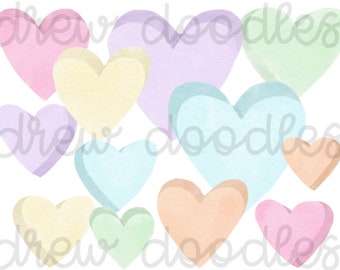 Watercolor Valentine's Day Hearts Digital Clip Art Set- Instant Download