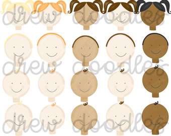 Watercolor Baby & Toddler Heads- 20 Images Total- Digital Clip Art Set- Instant Download