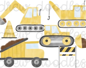 Watercolor Construction Trucks Digital Clip Art Set- Instant Download