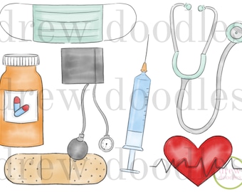 Watercolor Doctor Nurse Medical Digital Clip Art Set- Instant Download
