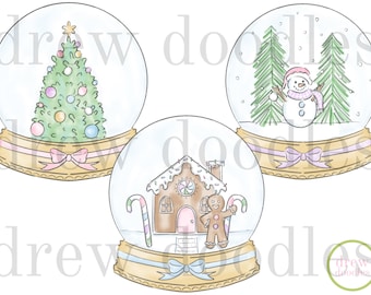Watercolor Christmas Winter Pastel Snow Globes Clip Art (Digital Download)