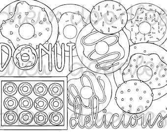 Donuts Digital Clip Art Set- Black Line Version- Instant Download