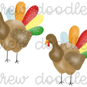 Aquarelle primaire de Thanksgiving dindes - ensemble de clipart numérique - téléchargement immédiat