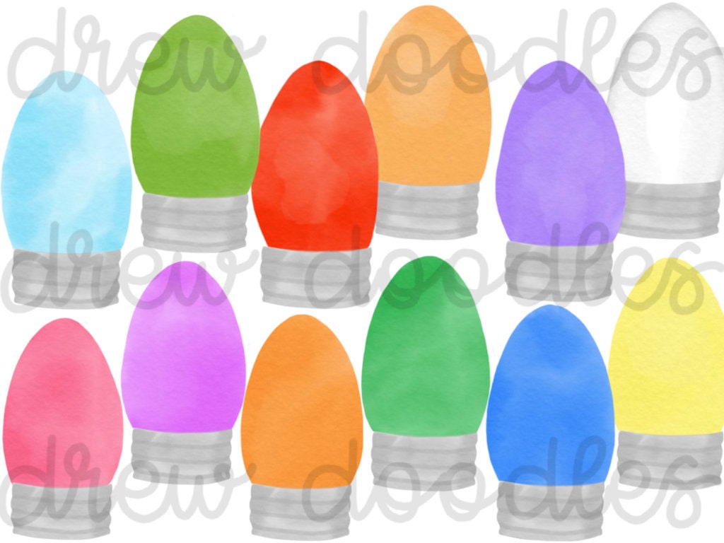 Watercolor Christmas Lights Digital Clip Art Set- Instant Download