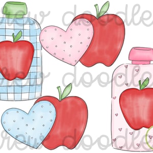 Aquarelle, compote de pommes pour la Saint-Valentin, clipart numérique - téléchargement immédiat