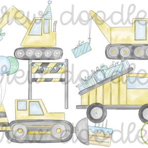 Aquarelle, anniversaire, construction, camions, numérique, clip, art, ensemble, -, téléchargement immédiat