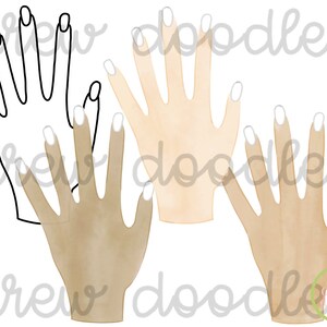 Watercolor Fingernail Painting Digital Clip Art Set- Instant Download
