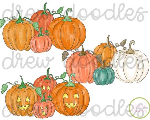 Watercolor Pumpkins Digital Clip Art Set- Instant Download