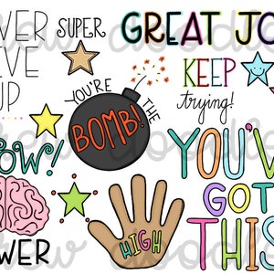 Positive Botschaften Doodles Digital Clip Art Set - Instant Download