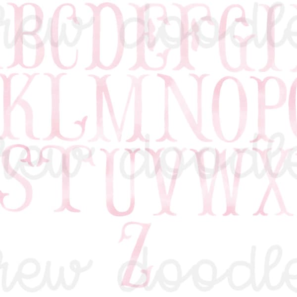 Watercolor Light Pink Fishtail/Monogram Alphabet Digital Clip Art Set- Instant Download