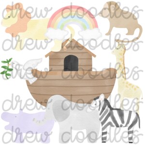 Watercolor Noah&#39;s Ark Digital Clip Art Set- Instant Download