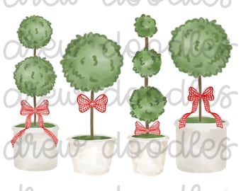 Aquarell rot kariert Schleife Band Buchsbaum Formschnitt - Digital Clip Art Set - Instant Download