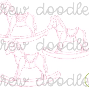 Watercolor Baby Girl Light Pink Rocking Horses Digital Clip Art Set- Instant Download