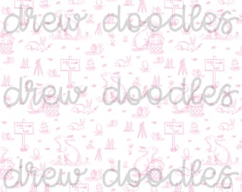 Watercolor Pink Easter Rabbit Toile Print Digital Papers Backgrounds 4x6 an 5x7- Instant Download