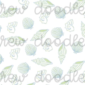 Acquerello blu e verde conchiglie stampa modello carte digitali sfondi 4 x 4. 7x5 e 5x7 - Download istantaneo