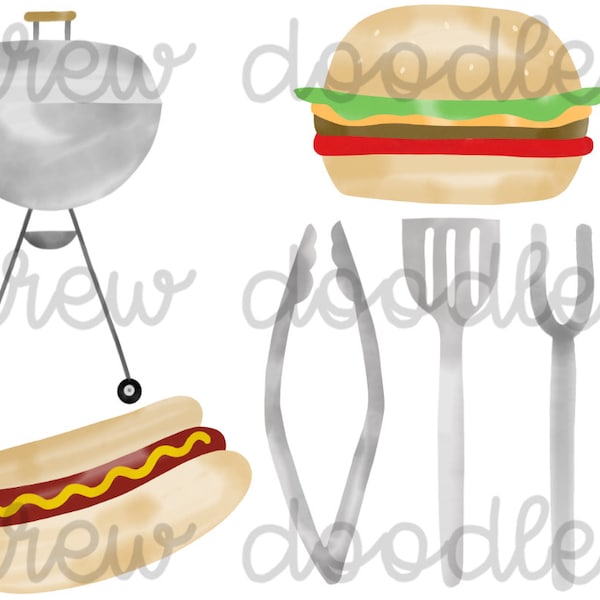 Watercolor Grilling, Cookout, BBQ, Father's Day- Digital Clip Art Set- Instant Download