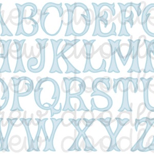 Blue Outline FishtailMonogram Alphabet Digital Clip Art Set Instant Download