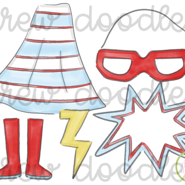 Watercolor Valentine's Day Superhero Boy Digital Clip Art Set- Instant Download