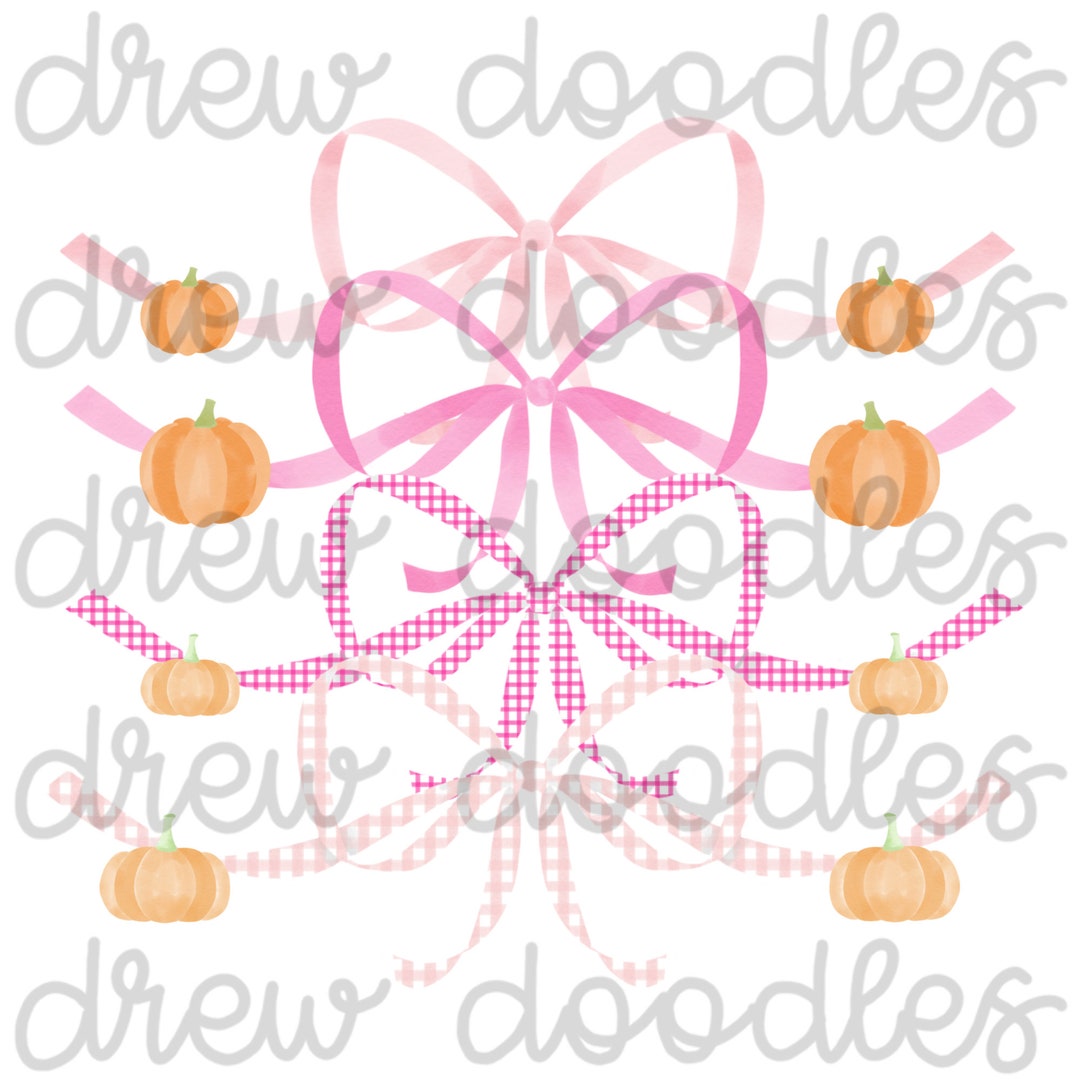 Watercolor Pink Bows With Pumpkins Digital Clip Art Set- Instant ...