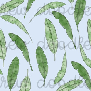 Watercolor Blue Palm Leaf Print Pattern Digital Papers Backgrounds 4x4, 7x5, and 5x7- Instant Download