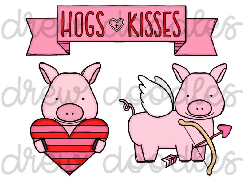 Hogs and Kisses Digital Clip Art Set Instant Download | Etsy