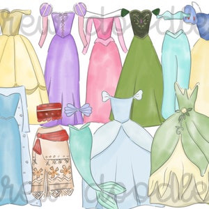 Watercolor Dresses with Outline Digital Clip Art Set Instant Download image 1