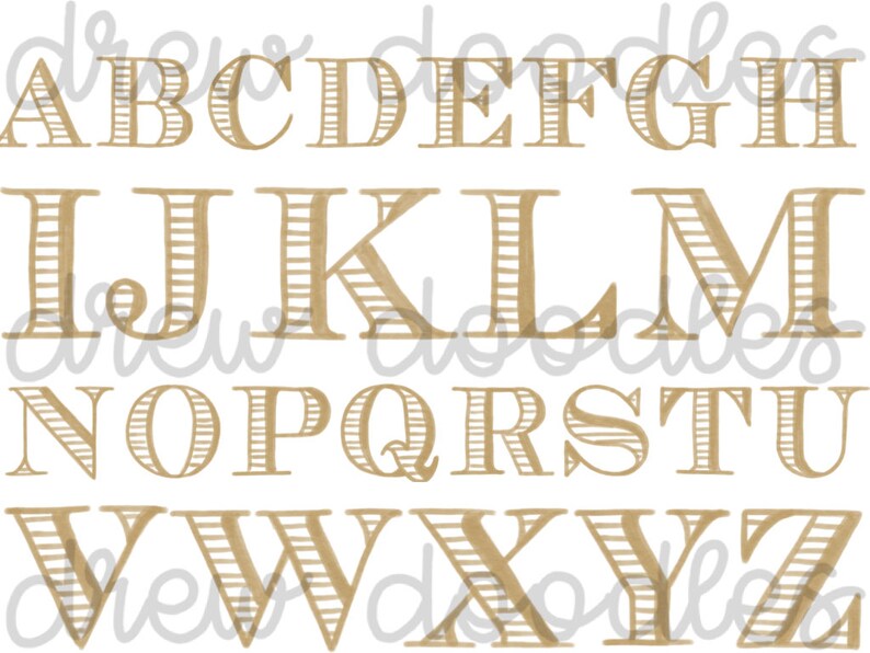Instant Download Watercolor Gold Stripes Alphabet Digital Clip Art Set