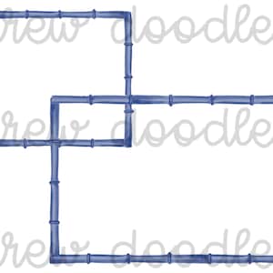 Aquarel chinoiserie blauwe bamboe vierkante en rechthoekige frames - digitale illustratiesset - direct downloaden