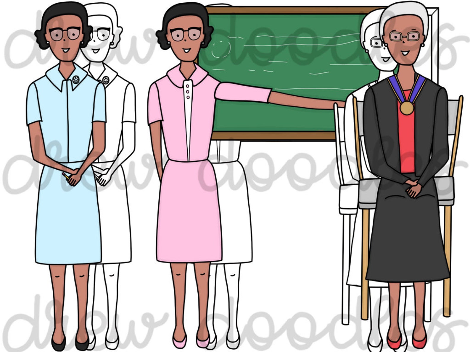 Katherine Johnson Digital Clip Art Set Color and Black Line | Etsy