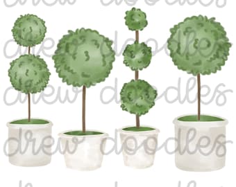 Aquarell Buchsbaum Topiaries - Digital Clip Art Set - Instant Download
