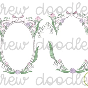 Watercolor Pink Floral Crest Digital Clip Art Set- Instant Download
