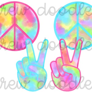 Aquarel tie-dye groovy vredesteken digitale clip art set-instant download