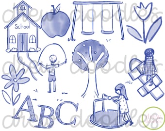 Aquarel marineblauwe school toiletspullen digitale Clip Art Set-Instant Download