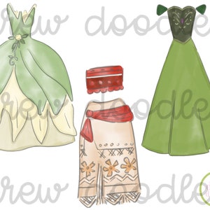 Watercolor Dresses with Outline Digital Clip Art Set Instant Download image 4