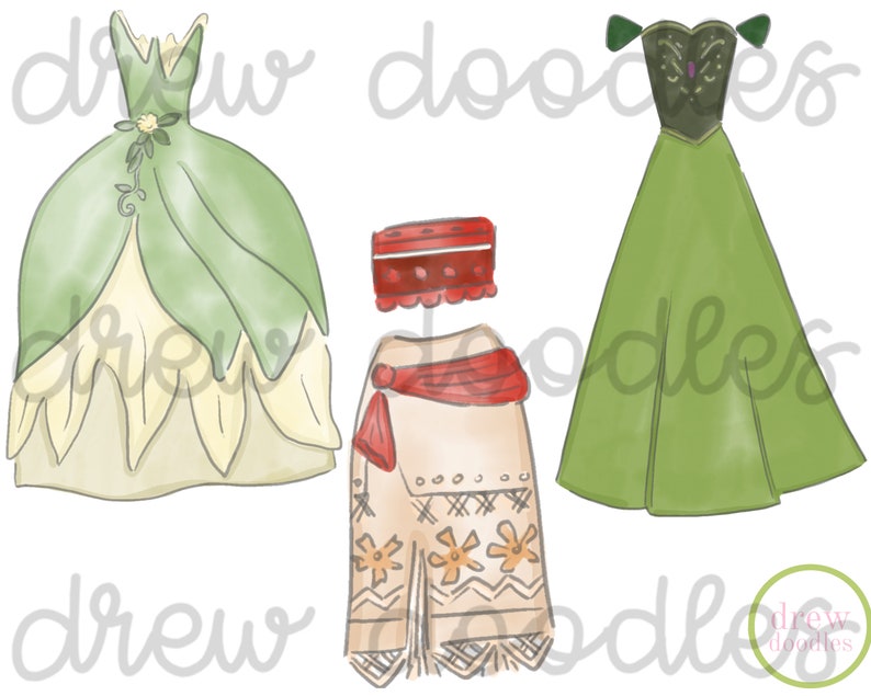 Watercolor Dresses with Outline Digital Clip Art Set Instant Download image 4