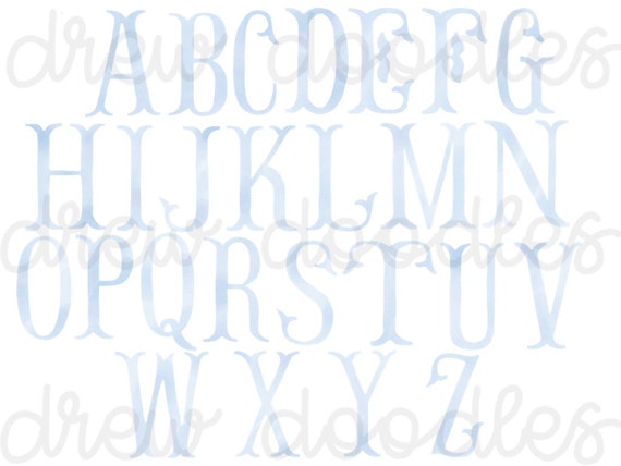 Watercolor Light Blue Fishtail Monogram/alphabet Digital Clip 