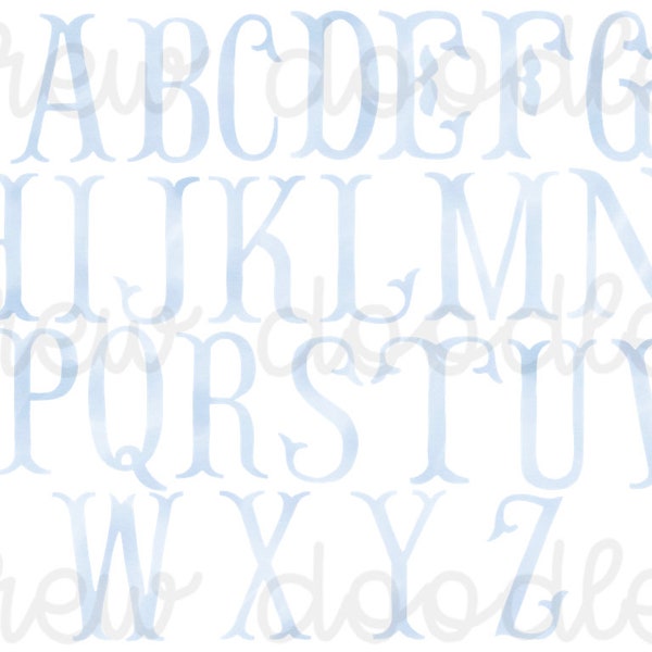 Watercolor Light Blue Fishtail Monogram/Alphabet Digital Clip Art Set- Instant Download