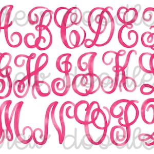 Alphabet numérique clip art monogramme vigne rose vif aquarelle - téléchargement immédiat