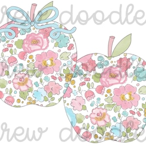 Conjunto de clipart digital de maçãs florais rosa em aquarela - download instantâneo