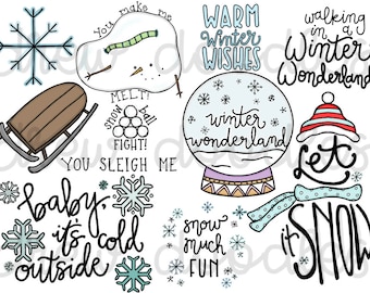 Snow Doodles Digital Clip Art Set- Instant Download