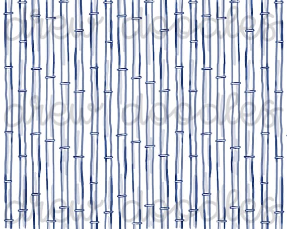 Watercolor Blue Navy Bamboo Print Pattern Digital Papers Backgrounds 4x6 and 5x7- Instant Download
