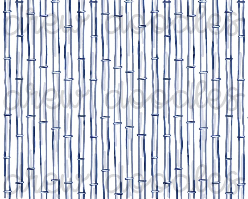 Akvarellblå marinblå bambutryckmönster digitala papper bakgrunder 4x6 och 5x7 - direkt nedladdning bild 1