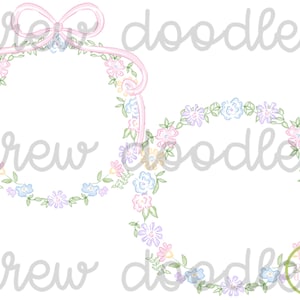 Cadres aquarelle multi pastel floral cercle noeud papillon - ensemble de clipart numérique - téléchargement immédiat