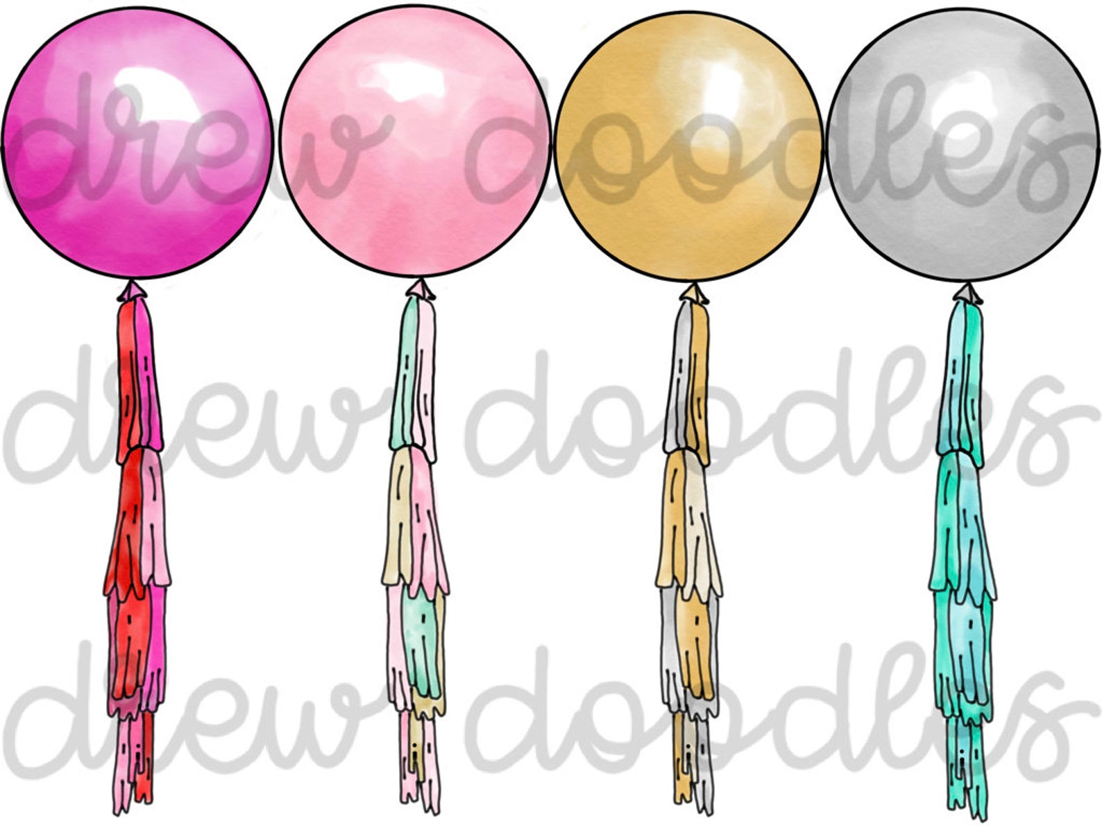 Watercolor Tassel Balloon Digital Clip Art Set Instant Etsy