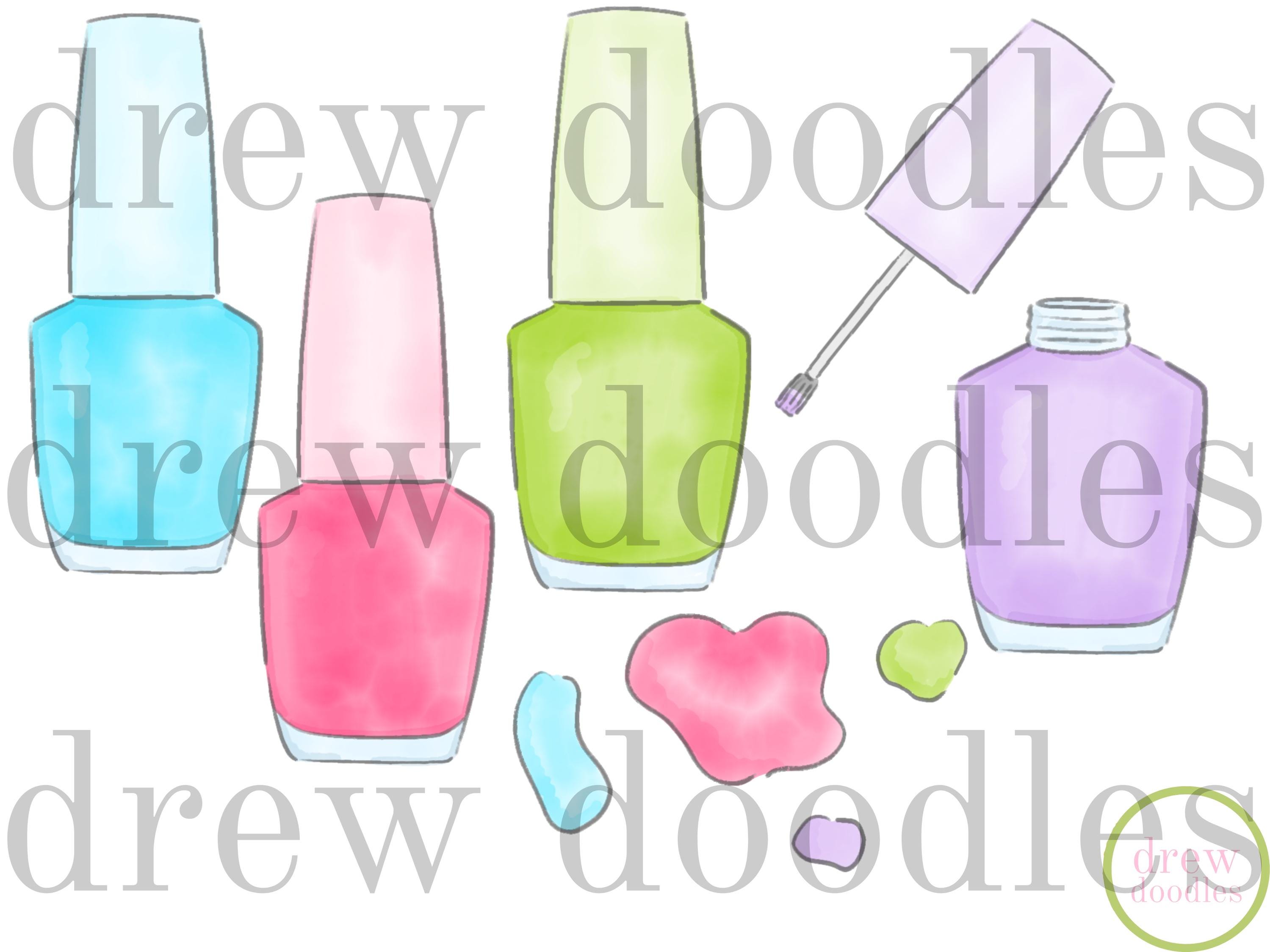Watercolor Nail Polish Digital Clip Art Set- Instant Download