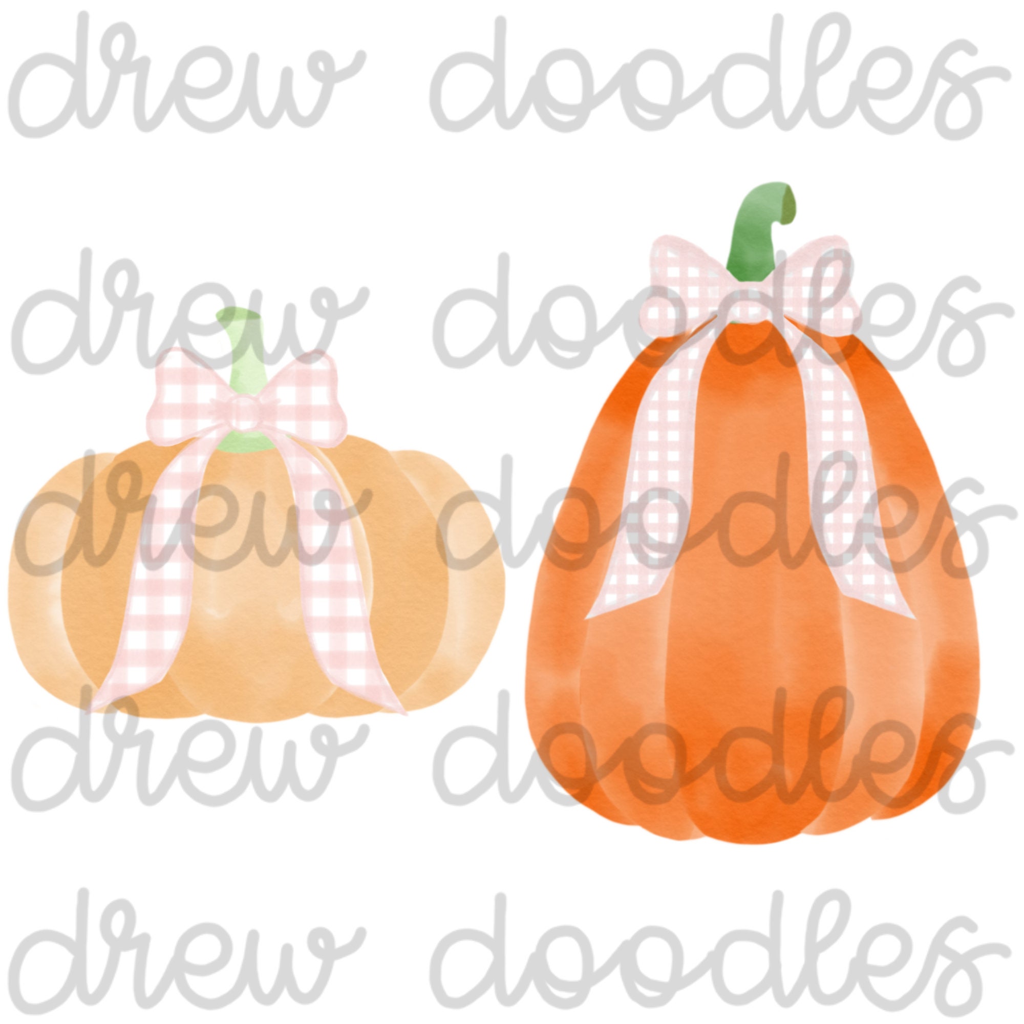 Watercolor Pink Gingham Bow Pumpkins Digital Clip Art Set- Instant ...