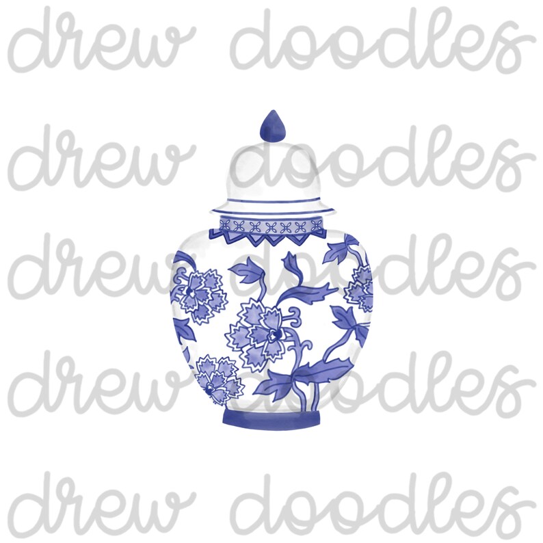 Watercolor Chinoiserie Ginger Jars Digital Clip Art Set Instant Download image 4