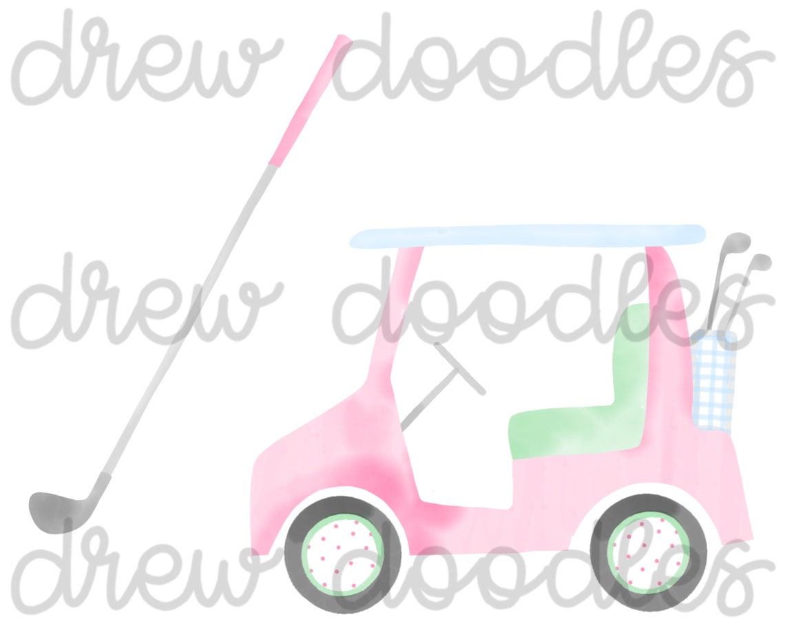 Watercolor Pink and Green Golf Golf Cart Digital Clip Art Etsy