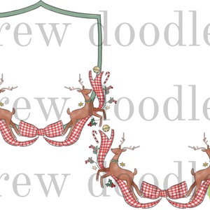 Aquarell Rentier Schleife Weihnachtswappen - Digital Clip Art Set - Instant Download